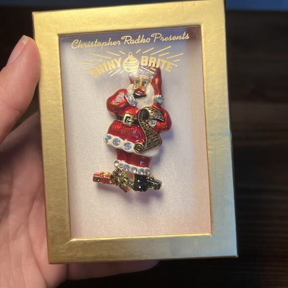 NIB CHRISTOPHER RADKO 🎅 SANTA CLAUS ENAMEL & RHINESTONES BROOCH PENDANT VTG NEW - Picture 1 of 11